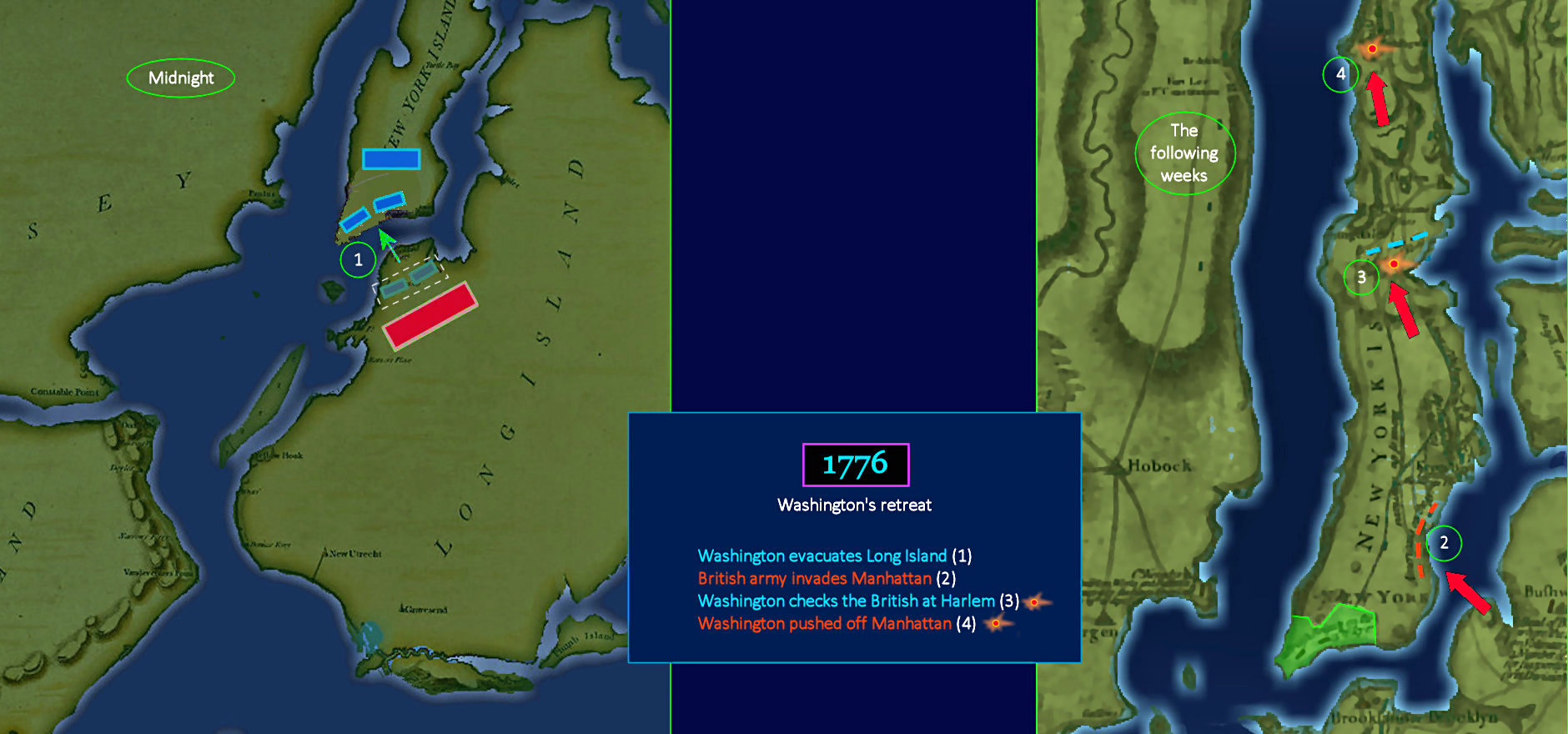 Washington retreat from New York, 1776 map